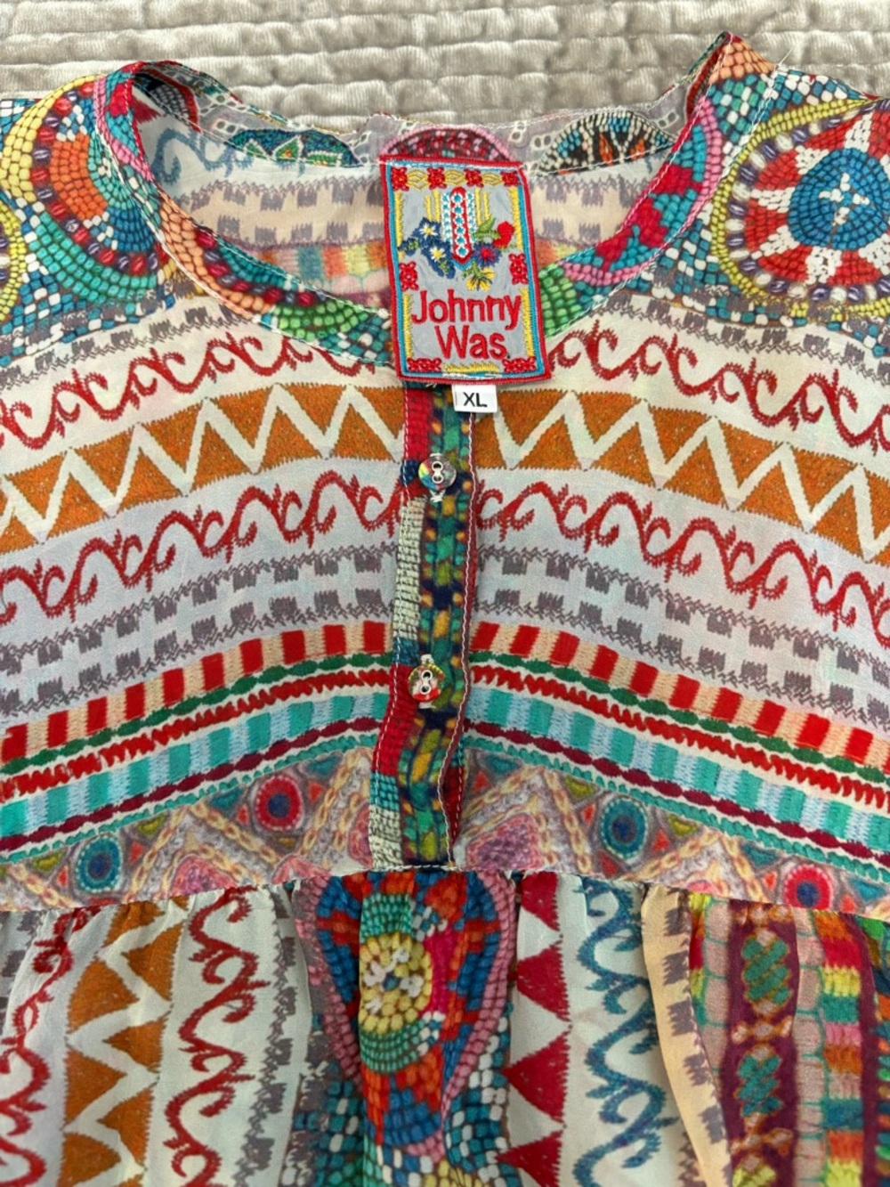 Johnny Was Multicolor Printed Boho Tunic Top - Picture 8 of 12